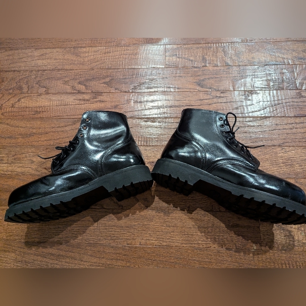 Boulet Boots, Black Leather Steel Toe Vibram Sole Military Boot Size 9.5 - Picture 3 of 15